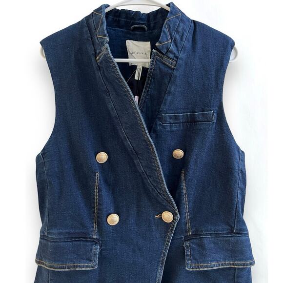 Avec Les Filles NWT Anthropologie Denim Double Breasted Sleeveless Vest Medium - Picture 3 of 11